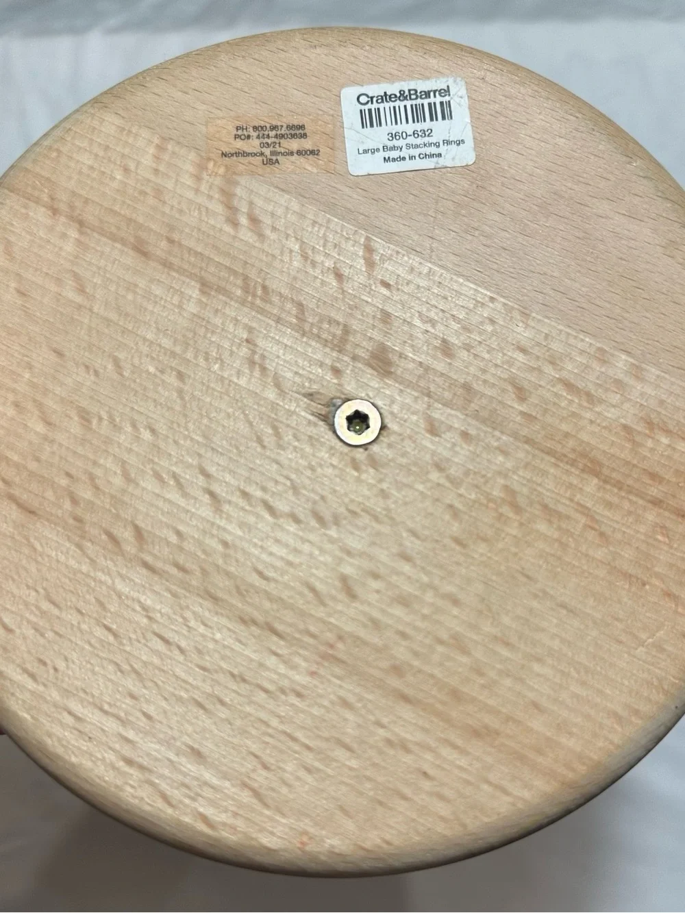 Crate and Barrel large baby stacking rings. Natural beech wood. Kids toy